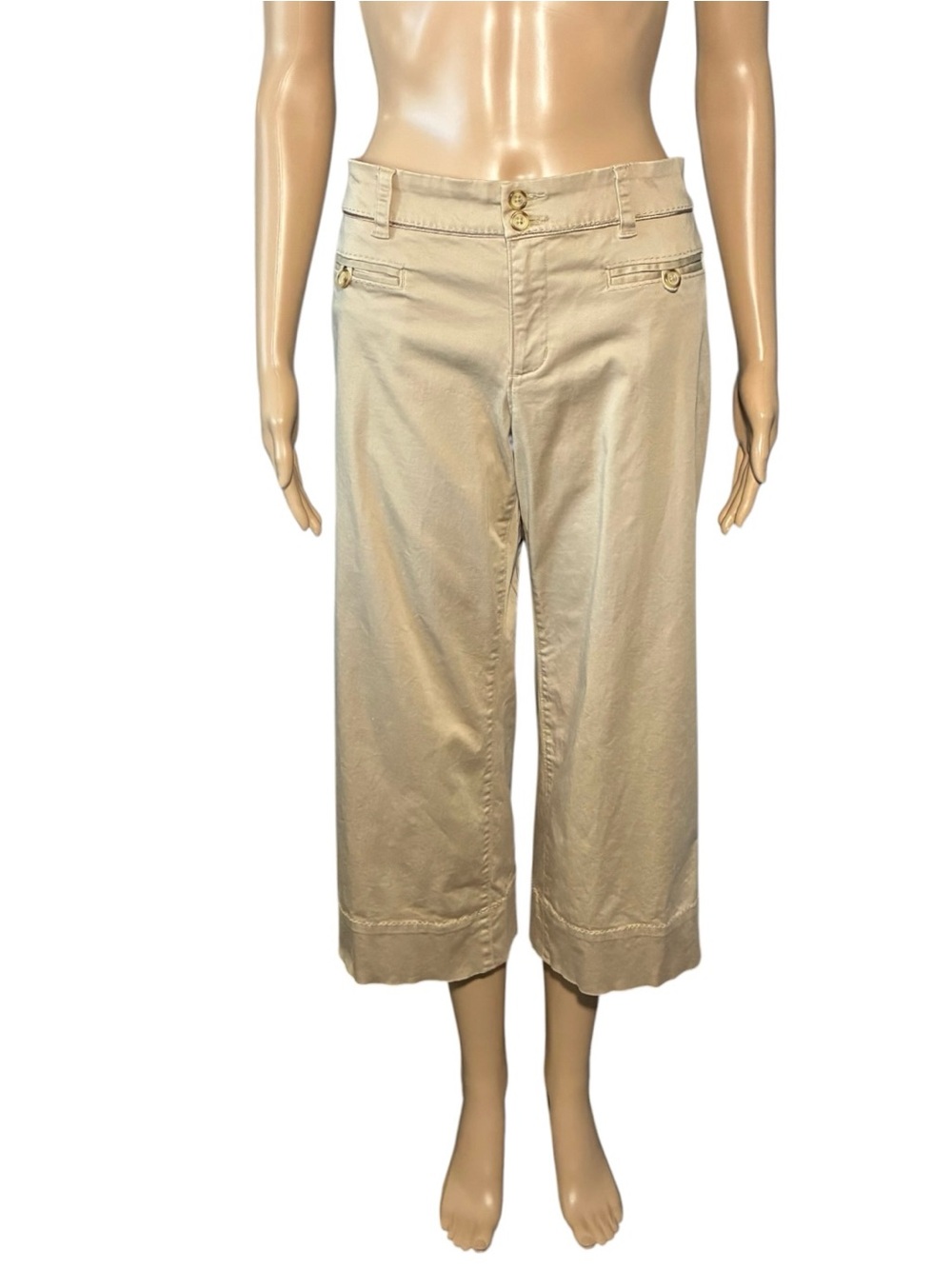 Vintage Old Navy Women's Crop Pants Size 12 Tan Wide Leg Stretch Cotton Blend